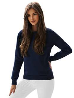 OZONEE Damen Sweatshirt Pullover Langarm Farbvarianten Oversized Langarmshirt Pulli ohne Kapuze Baumwolle Baumwollmischung Classic Basic Rundhals-Ausschnitt Sport 777/4428B DUNKELBLAU M von OZONEE