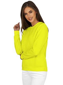 OZONEE Damen Sweatshirt Pullover Langarm Farbvarianten Oversized Langarmshirt Pulli ohne Kapuze Baumwolle Baumwollmischung Classic Basic Rundhals-Ausschnitt Sport 777/4428B GELB-NEON S von OZONEE