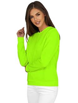 OZONEE Damen Sweatshirt Pullover Langarm Farbvarianten Oversized Langarmshirt Pulli ohne Kapuze Baumwolle Baumwollmischung Classic Basic Rundhals-Ausschnitt Sport 777/4428B GRÜN-NEON M von OZONEE