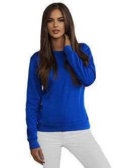 OZONEE Damen Sweatshirt Pullover Langarm Farbvarianten Oversized Langarmshirt Pulli ohne Kapuze Baumwolle Baumwollmischung Classic Basic Rundhals-Ausschnitt Sport 777/4428B Kobalt S von OZONEE