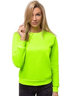 OZONEE Damen Sweatshirt Pullover Langarm Farbvarianten Oversized Langarmshirt Pulli ohne Kapuze Baumwolle Baumwollmischung Classic Basic Rundhals-Ausschnitt Sport JS/W01 GRÜN-NEON L von OZONEE