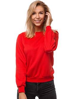 OZONEE Damen Sweatshirt Pullover Langarm Farbvarianten Oversized Langarmshirt Pulli ohne Kapuze Baumwolle Baumwollmischung Classic Basic Rundhals-Ausschnitt Sport JS/W01 ROT L von OZONEE