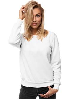 OZONEE Damen Sweatshirt Pullover Langarm Farbvarianten Oversized Langarmshirt Pulli ohne Kapuze Baumwolle Baumwollmischung Classic Basic Rundhals-Ausschnitt Sport JS/W01 WEIẞ XL von OZONEE