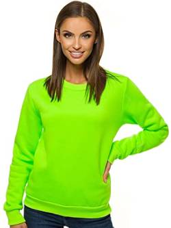 OZONEE Damen Sweatshirt Pullover Langarm Farbvarianten Oversized Langarmshirt Pulli ohne Kapuze Baumwolle Baumwollmischung Classic Basic Rundhals-Ausschnitt Sport JS/W01Z GRÜN-NEON XL von OZONEE