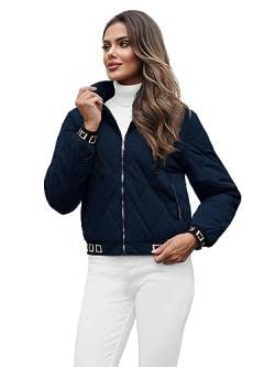 OZONEE Damen Übergangsjacke Regenjacke Jacke Übergang Jacken Herbst Bomberjacke Stehkragen Kapuze Steppjacke Kapuzenjacke Leichte Outdoor Puffer Jacket Gepolstert 777/5153K/215 DUNKELBLAU S von OZONEE