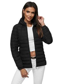 OZONEE Damen Übergangsjacke Regenjacke Jacke Übergang Jacken Herbst Bomberjacke Stehkragen Kapuze Steppjacke Kapuzenjacke Leichte Outdoor Puffer Jacket Gepolstert 777/6056K/392 SCHWARZ L von OZONEE