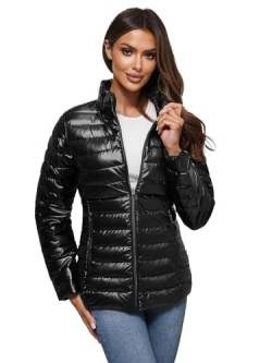 OZONEE Damen Übergangsjacke Regenjacke Jacke Übergang Jacken Herbst Bomberjacke Stehkragen Kapuze Steppjacke Kapuzenjacke Leichte Outdoor Puffer Jacket Gepolstert 777/9565K/392 SCHWARZ XL von OZONEE