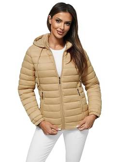 OZONEE Damen Übergangsjacke Regenjacke Jacke Übergang Jacken Herbst Bomberjacke Stehkragen Kapuze Steppjacke Kapuzenjacke Leichte Outdoor Puffer Jacket Gepolstert 777/9679K/254 BEIGE M von OZONEE