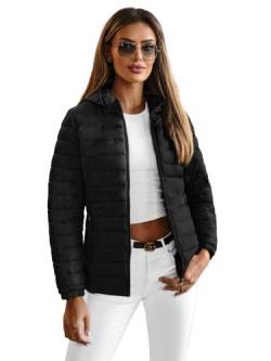 OZONEE Damen Übergangsjacke Regenjacke Jacke Übergang Jacken Herbst Bomberjacke Stehkragen Kapuze Steppjacke Kapuzenjacke Leichte Outdoor Puffer Jacket Gepolstert 777/9797K/392 SCHWARZ L von OZONEE