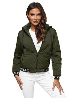 OZONEE Damen Übergangsjacke Regenjacke Jacke Übergang Jacken Herbst Bomberjacke Stehkragen Kapuze Steppjacke Kapuzenjacke Leichte Outdoor Puffer Jacket Gepolstert JS/16M9086Z/136 DUNKELGRÜN XL von OZONEE