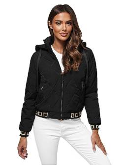 OZONEE Damen Übergangsjacke Regenjacke Jacke Übergang Jacken Herbst Bomberjacke Stehkragen Kapuze Steppjacke Kapuzenjacke Leichte Outdoor Puffer Jacket Gepolstert JS/16M9086Z/392 SCHWARZ L von OZONEE