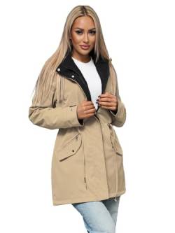 OZONEE Damen Wendejacke Parka Wendbare Jacke Übergangsjacke Regenjacke Übergang Jacken Herbst Funktionsparka Mantel Kapuze Kapuzenjacke Leichte Doppelseitig Jacket 777/4426K/62 BEIGE L von OZONEE