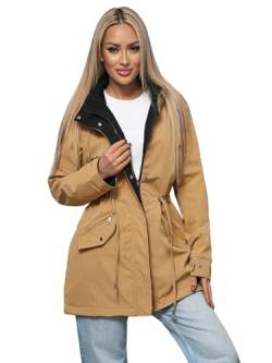 OZONEE Damen Wendejacke Parka Wendbare Jacke Übergangsjacke Regenjacke Übergang Jacken Herbst Funktionsparka Mantel Kapuze Kapuzenjacke Leichte Doppelseitig Jacket 777/4426K/84 CAMEL M von OZONEE