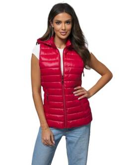 OZONEE Damen Weste Steppweste Kapuze Vest Ärmellos Jacke Übergangs Daunenweste Damenweste Steppweste Sportweste Übergangsjacke Bodywarmer Längere Outdoor 777/1712KA/270 ROT M von OZONEE