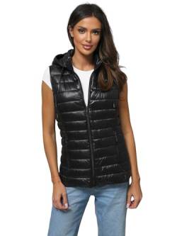 OZONEE Damen Weste Steppweste Kapuze Vest Ärmellos Jacke Übergangs Daunenweste Damenweste Steppweste Sportweste Übergangsjacke Bodywarmer Längere Outdoor 777/1712KA/392 SCHWARZ XL von OZONEE