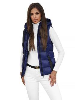 OZONEE Damen Weste Steppweste Kapuze Vest Ärmellos Jacke Übergangs Daunenweste Damenweste Steppweste Sportweste Übergangsjacke Bodywarmer Längere Outdoor 777/3394KA/215 DUNKELBLAU S von OZONEE