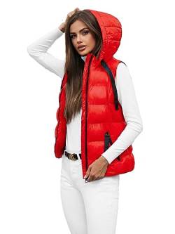 OZONEE Damen Weste Steppweste Kapuze Vest Ärmellos Jacke Übergangs Daunenweste Damenweste Steppweste Sportweste Übergangsjacke Bodywarmer Längere Outdoor 777/3394KA/270 ROT M von OZONEE