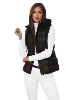 OZONEE Damen Weste Steppweste Kapuze Vest Ärmellos Jacke Übergangs Daunenweste Damenweste Steppweste Sportweste Übergangsjacke Bodywarmer Längere Outdoor 777/3394KA/392 SCHOKOLADE L von OZONEE