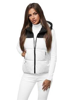 OZONEE Damen Weste Steppweste Kapuze Vest Ärmellos Jacke Übergangs Daunenweste Damenweste Steppweste Sportweste Übergangsjacke Bodywarmer Längere Outdoor 777/5592KA/281 WEIß L von OZONEE