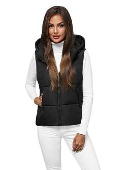 OZONEE Damen Weste Steppweste Kapuze Vest Ärmellos Jacke Übergangs Daunenweste Damenweste Steppweste Sportweste Übergangsjacke Bodywarmer Längere Outdoor 777/5592KA/392 SCHWARZ S von OZONEE