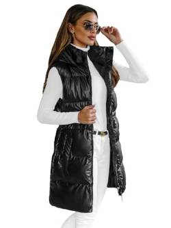 OZONEE Damen Weste Steppweste Kapuze Vest Ärmellos Jacke Übergangs Daunenweste Damenweste Steppweste Sportweste Übergangsjacke Bodywarmer Längere Outdoor 777/9071KA/392 SCHWARZ L von OZONEE