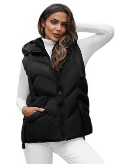 OZONEE Damen Weste Steppweste Kapuze Vest Ärmellos Jacke Übergangs Daunenweste Damenweste Steppweste Sportweste Übergangsjacke Bodywarmer Längere Outdoor 777/9400KA/392 SCHWARZ M von OZONEE