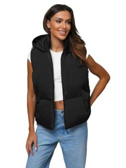 OZONEE Damen Weste Steppweste Kapuze Vest Ärmellos Jacke Übergangs Daunenweste Damenweste Steppweste Sportweste Übergangsjacke Bodywarmer Längere Outdoor JS/5M3151Z/392 SCHWARZ XL von OZONEE