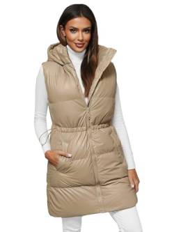 OZONEE Damen Weste Steppweste Kapuze Vest Ärmellos Jacke Übergangs Daunenweste Damenweste Steppweste Sportweste Übergangsjacke Bodywarmer Längere Outdoor JS/5M3186Z/62 BEIGE XL von OZONEE