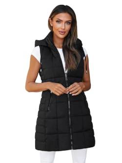 OZONEE Damen Weste Steppweste Kapuze Vest Ärmellos Jacke Übergangs Daunenweste Damenweste Steppweste Sportweste Übergangsjacke Bodywarmer Outdoor Längere 777/3530KA/392 SCHWARZ S von OZONEE