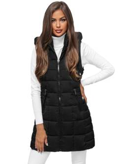 OZONEE Damen Weste Steppweste Kapuze Vest Ärmellos Jacke Übergangs Daunenweste Damenweste Steppweste Sportweste Übergangsjacke Bodywarmer Outdoor Längere 777/4137KA/392 SCHWARZ S von OZONEE