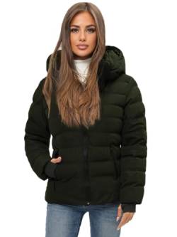 OZONEE Damen Winterjacke Jacke Winter Farbvarianten Warm Bomberjacke Steppjacke Wintermantel Kunstfell Daunenjacke Leichte Outdoor Puffer Jacket Gepolstert JS/M769/136 DUNKELGRÜN XL von OZONEE