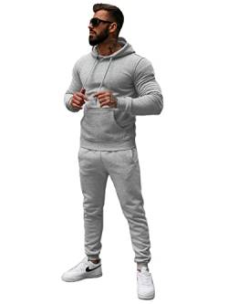 OZONEE Herren 2-Teilig Set Kapuzenpullover + Jogginghose Jogginganzug Sweatjacke Trainingshose Trainingsanzug Sportanzug Freizeitanzug Sport Anzug Tracksuit Fitnessanzug 777/6146DR/2 GRAU L von OZONEE