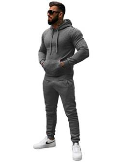 OZONEE Herren 2-Teilig Set Kapuzenpullover + Jogginghose Jogginganzug Sweatjacke Trainingshose Trainingsanzug Sportanzug Freizeitanzug Sport Anzug Tracksuit Fitnessanzug 777/6146DR/5 DUNKELGRAU M von OZONEE