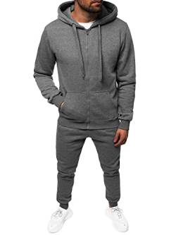 OZONEE Herren 2-Teilig Set Kapuzenpullover + Jogginghose Jogginganzug Sweatjacke Trainingshose Trainingsanzug Sportanzug Freizeitanzug Sport Anzug Tracksuit Fitnessanzug 777/9120DR/5 DUNKELGRAU L von OZONEE