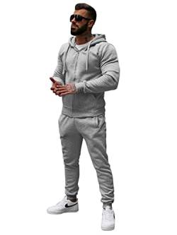 OZONEE Herren 2-Teilig Set Kapuzenpullover + Jogginghose Jogginganzug Sweatjacke Trainingshose Trainingsanzug Sportanzug Freizeitanzug Sport Anzug Tracksuit Fitnessanzug 777/9484DR/2 GRAU M von OZONEE