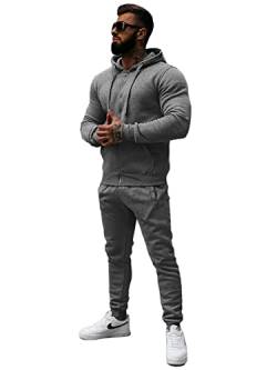 OZONEE Herren 2-Teilig Set Kapuzenpullover + Jogginghose Jogginganzug Sweatjacke Trainingshose Trainingsanzug Sportanzug Freizeitanzug Sport Anzug Tracksuit Fitnessanzug 777/9484DR/5 DUNKELGRAU L von OZONEE