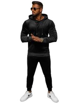 OZONEE Herren 2-Teilig Set Kapuzenpullover + Jogginghose Jogginganzug Sweatjacke Trainingshose Trainingsanzug Sportanzug Freizeitanzug Sport Anzug Tracksuit Fitnessanzug JS/8C1171Z/3 SCHWARZ M von OZONEE