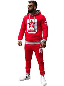 OZONEE Herren 2-Teilig Set Kapuzenpullover + Jogginghose Jogginganzug Sweatjacke Trainingshose Trainingsanzug Sportanzug Freizeitanzug Sport Anzug Tracksuit Fitnessanzug JS/8C59Z/18 ROT L von OZONEE