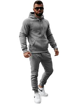 OZONEE Herren 2-Teilig Set Kapuzenpullover + Jogginghose Jogginganzug Sweatjacke Trainingshose Trainingsanzug Sportanzug Freizeitanzug Sport Anzug Tracksuit Fitnessanzug JS/8C75Z/5 DUNKELGRAU 2XL von OZONEE