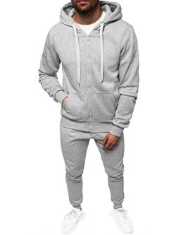 OZONEE Herren 2-Teilig Set Kapuzenpullover + Jogginghose Jogginganzug Sweatjacke Trainingshose Trainingsanzug Sportanzug Freizeitanzug Sport Anzug Tracksuit Fitnessanzug SET/XWJS2008Z/2 GRAU L von OZONEE