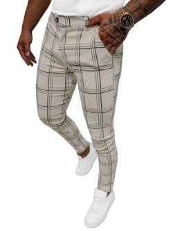 OZONEE Herren Chino Hose Chinos Stoffhose Chinohose Anzughose Anzug Herrenhose Röhrenhose Pants Elegant Business Slim Fit Regular Klassisch Classic Basic 777/7215S BEIGE S von OZONEE