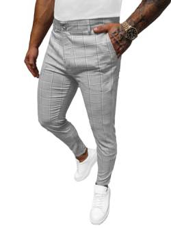 OZONEE Herren Chino Hose Chinos Stoffhose Chinohose Anzughose Anzug Herrenhose Röhrenhose Pants Elegant Business Slim Fit Regular Klassisch Classic Basic 777/7274S GRAU W30 von OZONEE