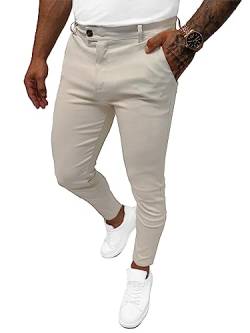 OZONEE Herren Chino Hose Chinos Stoffhose Chinohose Anzughose Anzug Herrenhose Röhrenhose Pants Elegant Business Slim Fit Regular Klassisch Classic Basic O/P4049Z BEIGE L von OZONEE