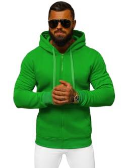 OZONEE Herren Hoodie Sweatjacke Kapuzenpullover Sweatshirt Farbvarianten Kapuzenjacke Kapuzenpulli mit Reißverschluss Langarm Sport Style Casual Fitness Training Basic 777/7547B GRÜN L von OZONEE