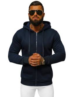 OZONEE Herren Hoodie Sweatjacke Kapuzenpullover Sweatshirt Farbvarianten Kapuzenjacke Kapuzenpulli mit Reißverschluss Langarm Sport Style Casual Fitness Training Basic 777/7547B Marineblau L von OZONEE