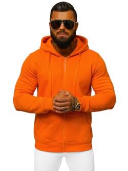 OZONEE Herren Hoodie Sweatjacke Kapuzenpullover Sweatshirt Farbvarianten Kapuzenjacke Kapuzenpulli mit Reißverschluss Langarm Sport Style Casual Fitness Training Basic 777/7547B ORANGE L von OZONEE