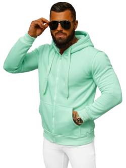 OZONEE Herren Hoodie Sweatjacke Kapuzenpullover Sweatshirt Farbvarianten Kapuzenjacke Kapuzenpulli mit Reißverschluss Langarm Sport Style Casual Fitness Training Basic 777/7547B PFEFFERMINZ L von OZONEE