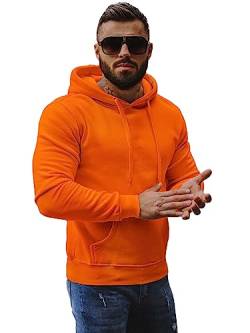 OZONEE Herren Hoodie Sweatjacke Kapuzenpullover Sweatshirt Farbvarianten Kapuzenjacke Kapuzenpulli mit Reißverschluss Langarm Sport Style Casual Fitness Training Basic 777/948B ORANGE L von OZONEE