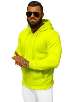 OZONEE Herren Hoodie Sweatjacke Kapuzenpullover Sweatshirt Farbvarianten Kapuzenjacke Kapuzenpulli mit Reißverschluss Langarm Sport Style Casual Fitness Training Basic J.Style 2008 GELB-NEON M von OZONEE