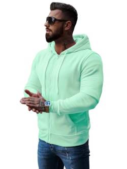 OZONEE Herren Hoodie Sweatjacke Kapuzenpullover Sweatshirt Farbvarianten Kapuzenjacke Kapuzenpulli mit Reißverschluss Langarm Sport Style Casual Fitness Training Basic J.Style 2008 PFEFFERMINZ M von OZONEE